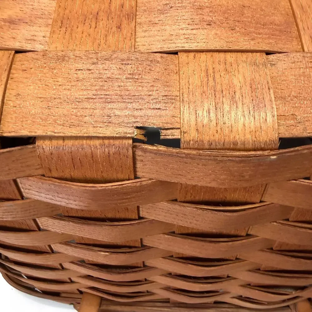 Peterboro Basket Co Bicycle Basket Leather Straps Woven Ash Wood Made USA